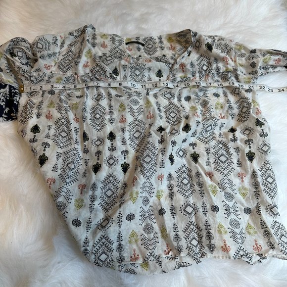 Massimo Dutti Tunic Top Popover V-Neck Boho Geometric Silk Blend Sheer Sz 4 5189 - Picture 7 of 13
